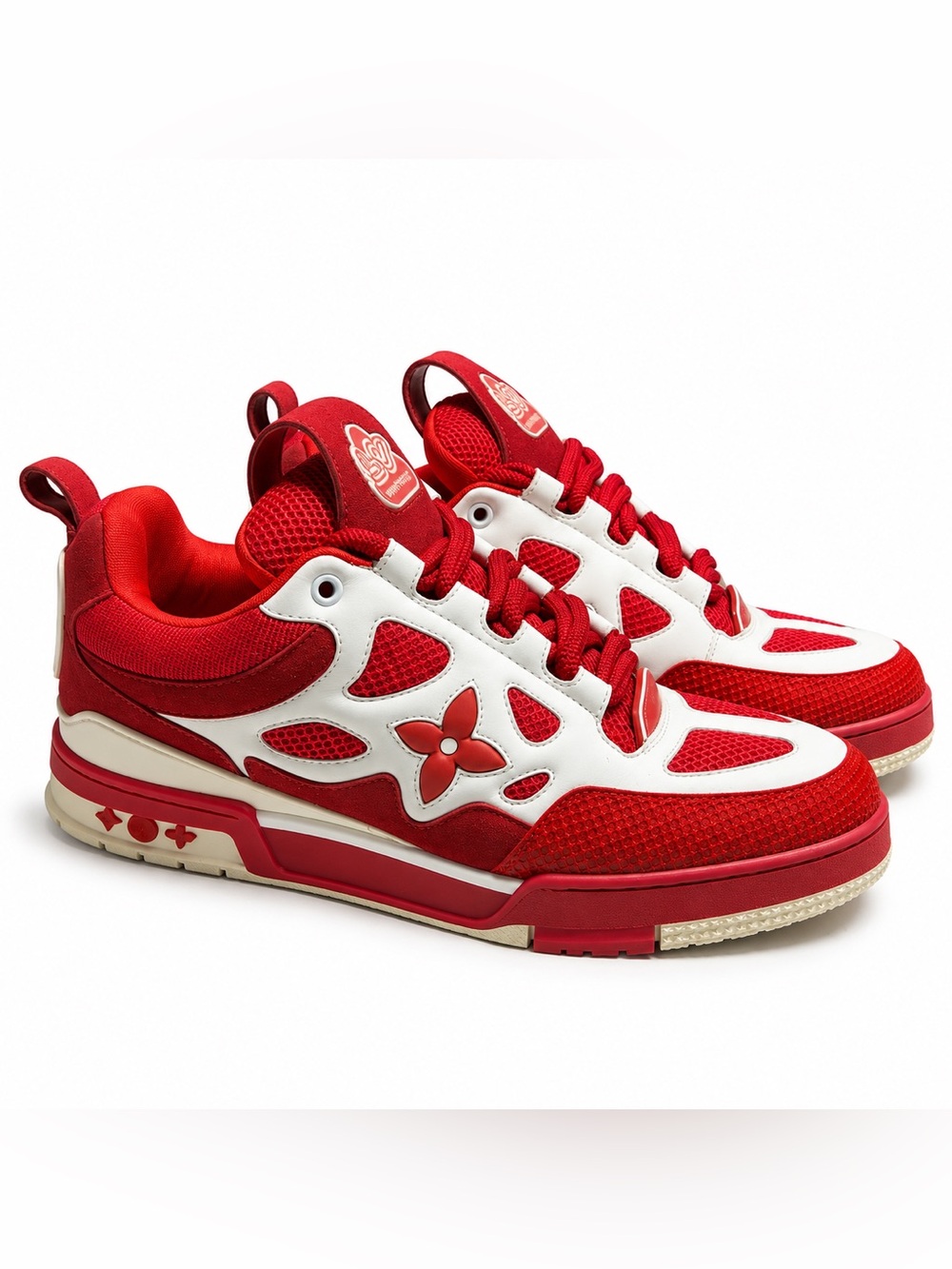 Louis Vuitton LV Skate Sneaker Red White Floral Mesh Leather Low Top 2023